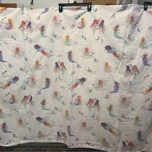 Pottery Barn Kids White Mermaid Print twin flat sheet EUC 100% Organic Cotton